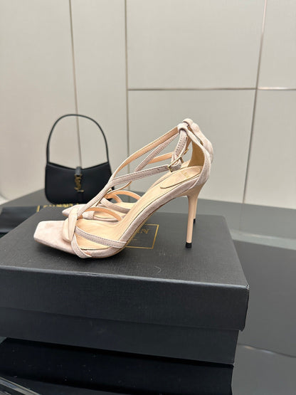 BALMAIN 25S LIPS SANDALS 10 IN BLUSH BEIGE SUEDE