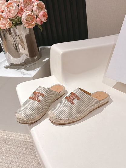 CELINE 25S LES ESPADRILLES MULE IN LIGHT GRAY CANVAS