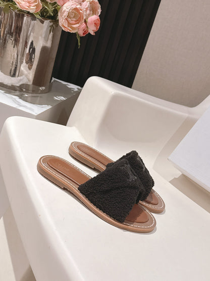 CELINE 25S LYMPIA TWISTED SANDAL IN BLACK SPONGE FABRIC