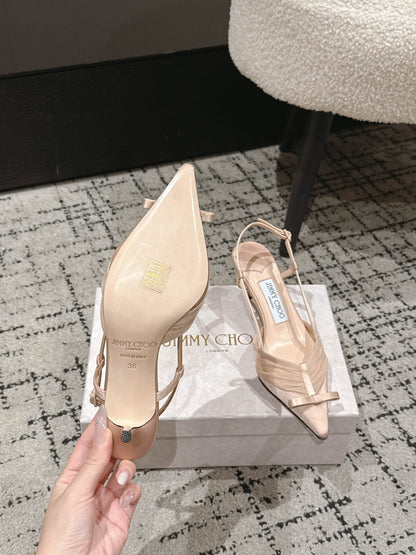 JIMMY CHOO 26S SLINGBACK HEELS 65 MM IN LIGHT NUDE PINK FABRIC