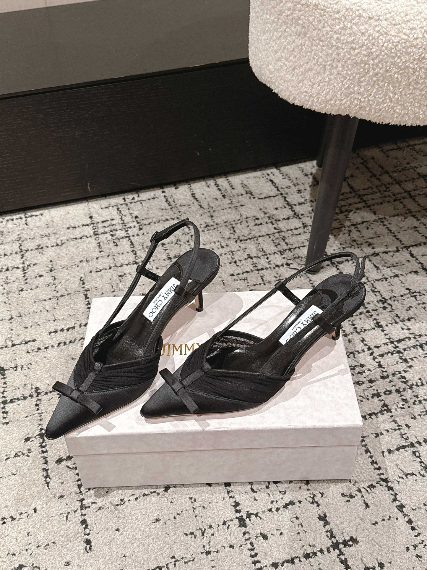 JIMMY CHOO 26S SLINGBACK HEELS 65 MM IN BLACK FABRIC