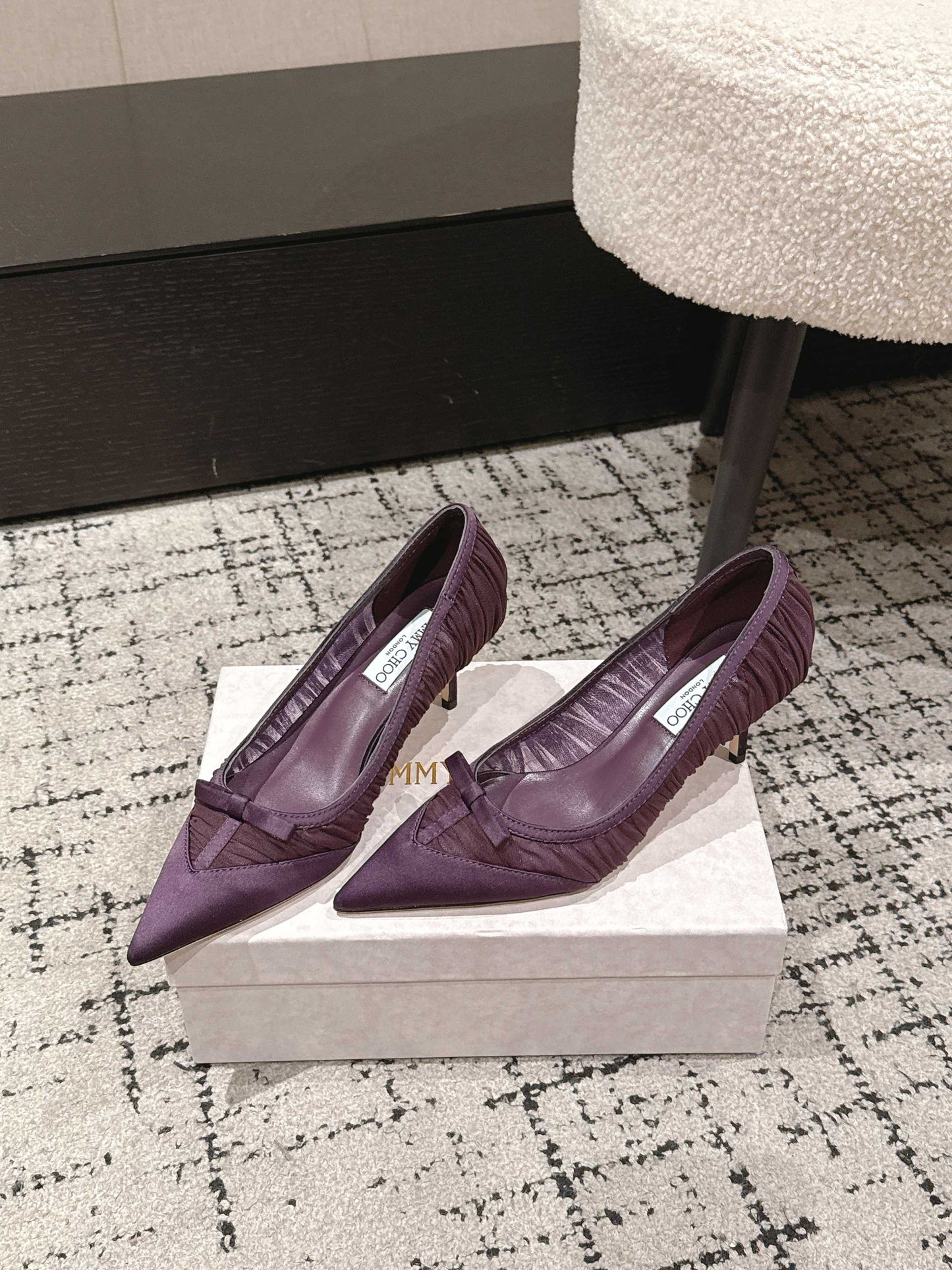 JIMMY CHOO 26S POINTED-TOE HIGH HEELS 65 MM IN DEEP PURPLE FABRIC
