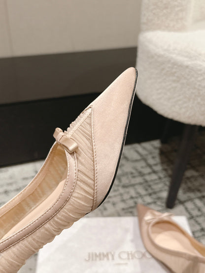 JIMMY CHOO 26S POINTED-TOE HIGH HEELS 65 MM IN LIGHT NUDE PINK FABRIC