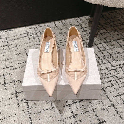 JIMMY CHOO 26S POINTED-TOE HIGH HEELS 65 MM IN LIGHT NUDE PINK FABRIC