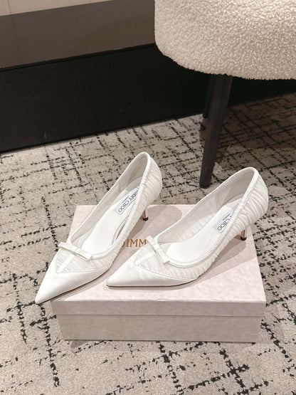 JIMMY CHOO 26S POINTED-TOE HIGH HEELS 65 MM IN WHITE FABRIC