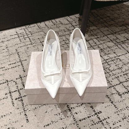 JIMMY CHOO 26S POINTED-TOE HIGH HEELS 65 MM IN WHITE FABRIC