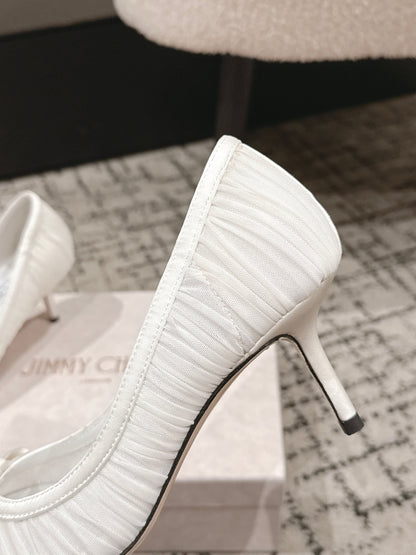 JIMMY CHOO 26S POINTED-TOE HIGH HEELS 65 MM IN WHITE FABRIC