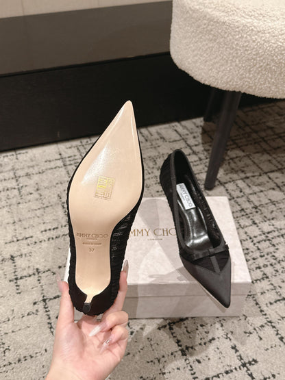 JIMMY CHOO 26S POINTED-TOE HIGH HEELS 65 MM IN BLACK FABRIC