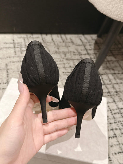 JIMMY CHOO 26S POINTED-TOE HIGH HEELS 65 MM IN BLACK FABRIC