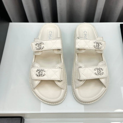dad sandals white lambskin interwoven leather cc