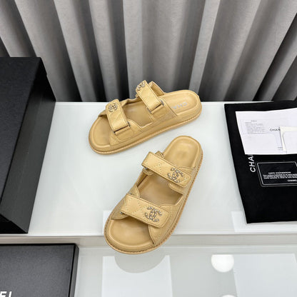 dad sandals beige lambskin interwomen leather cc