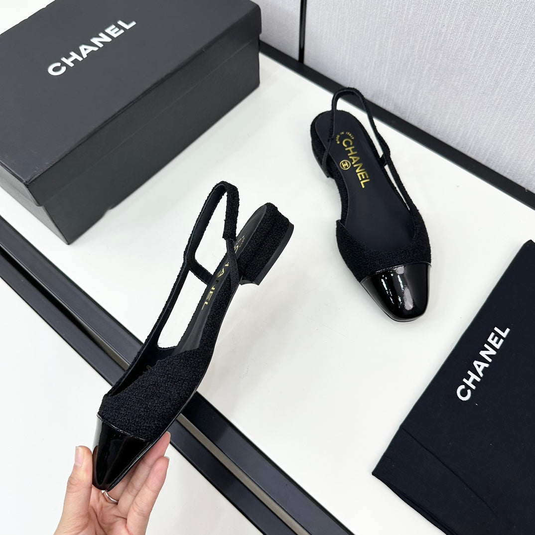 SLINGBACK BLACK TWEED AND CALFSKIN