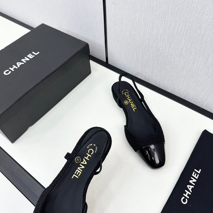 SLINGBACK BLACK TWEED AND CALFSKIN