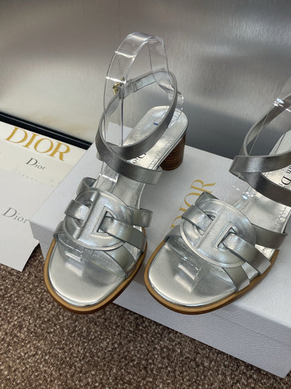 D-CLUB HIGH HEEL SLIDE 25S 55MM IN SILVER GLOSSY CALFSKIN
