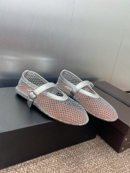 ALAIA MARY JANE FLAT 25S IN SILVER MESH CALFSKIN