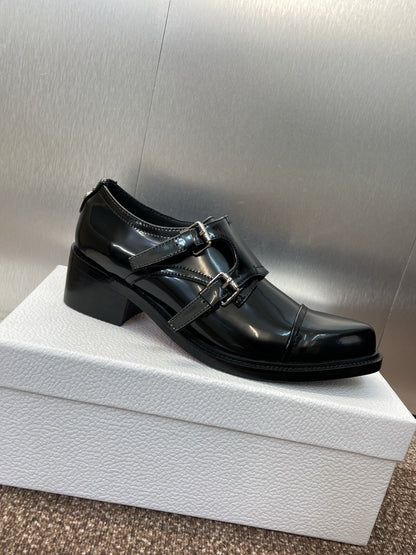 DIOR 25S D-IVIERA SERIES LOW-CUT DEEP VAMP LOAFERS 35MM IN BLACK GLOSSY CALFSKIN