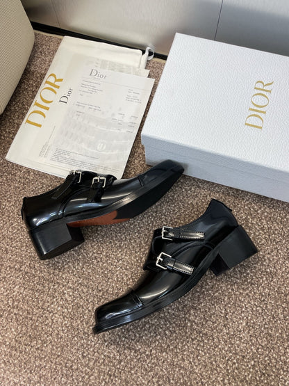 DIOR 25S D-IVIERA SERIES LOW-CUT DEEP VAMP LOAFERS 35MM IN BLACK GLOSSY CALFSKIN