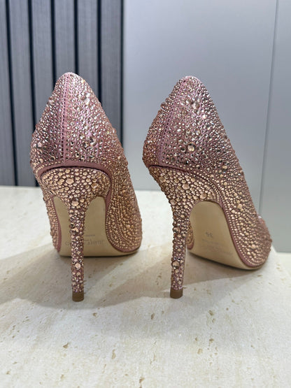 JIMMY CHOO 26S HIGH HEELS 95 MM IN PINK ROSE GOLD CRYSTAL-EMBELLISHED