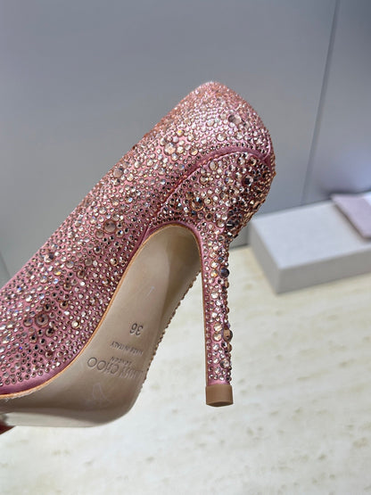 JIMMY CHOO 26S HIGH HEELS 95 MM IN PINK ROSE GOLD CRYSTAL-EMBELLISHED