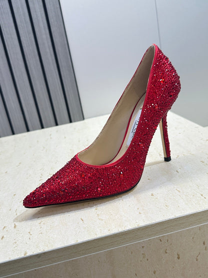 JIMMY CHOO 26S HIGH HEELS 95 MM IN RED CRYSTAL-EMBELLISHED