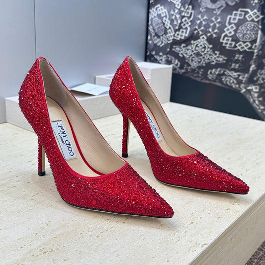 JIMMY CHOO 26S HIGH HEELS 95 MM IN RED CRYSTAL-EMBELLISHED