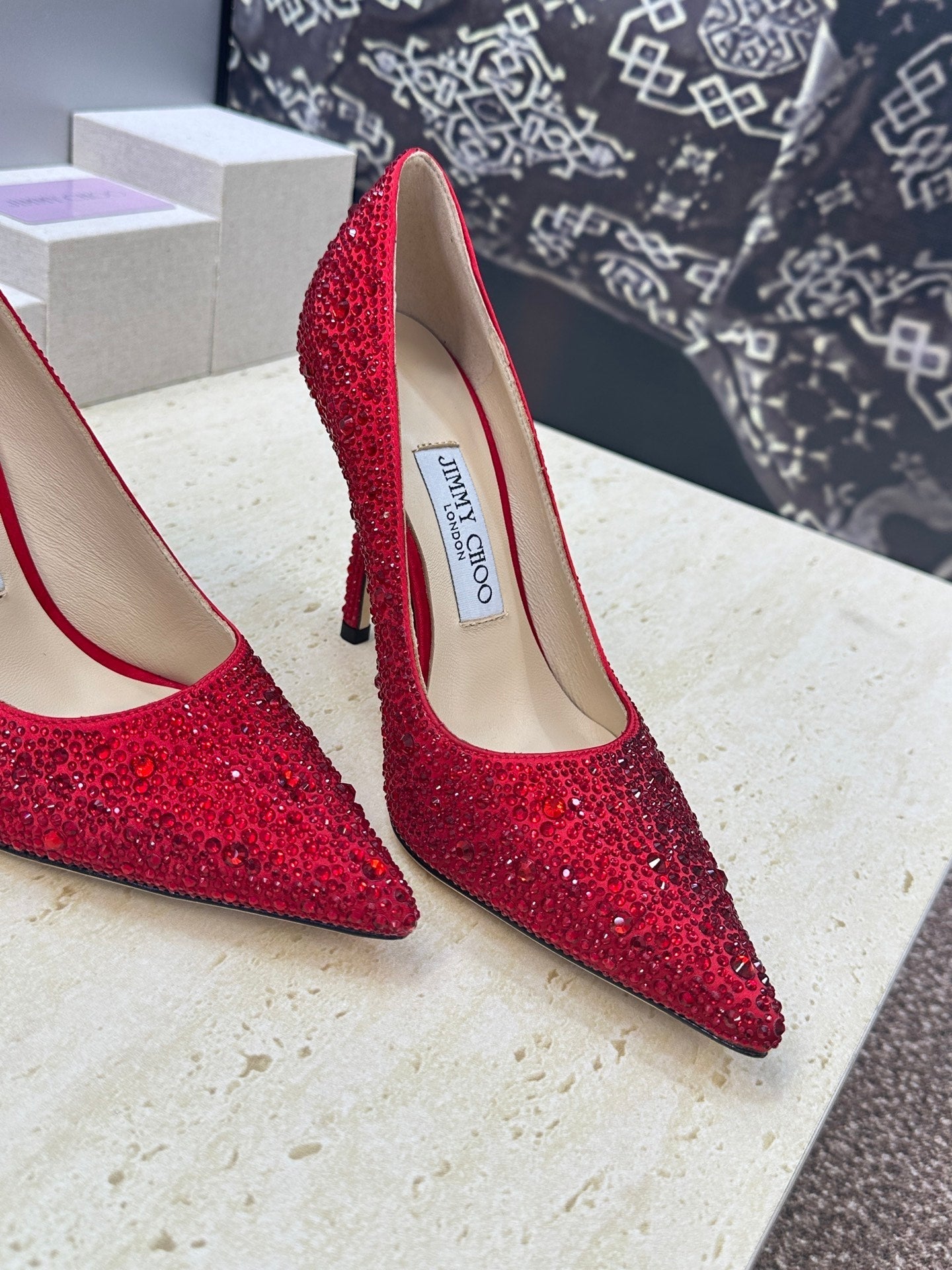 JIMMY CHOO 26S HIGH HEELS 95 MM IN RED CRYSTAL-EMBELLISHED