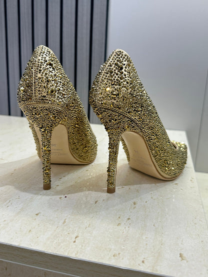 JIMMY CHOO 26S HIGH HEELS 95 MM IN GOLD CRYSTAL-EMBELLISHED