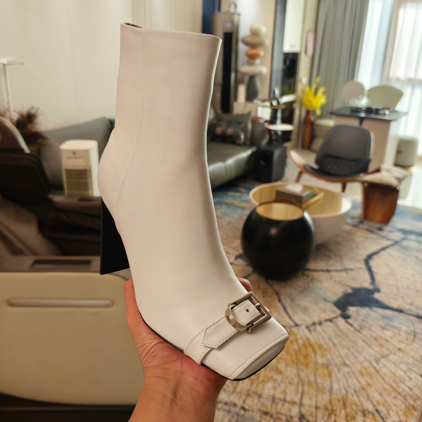 BALENCIAGA 25S BEL AIR BOOTS 115 MM IN WHITE CALFSKIN WITH SILVER HARDWARE