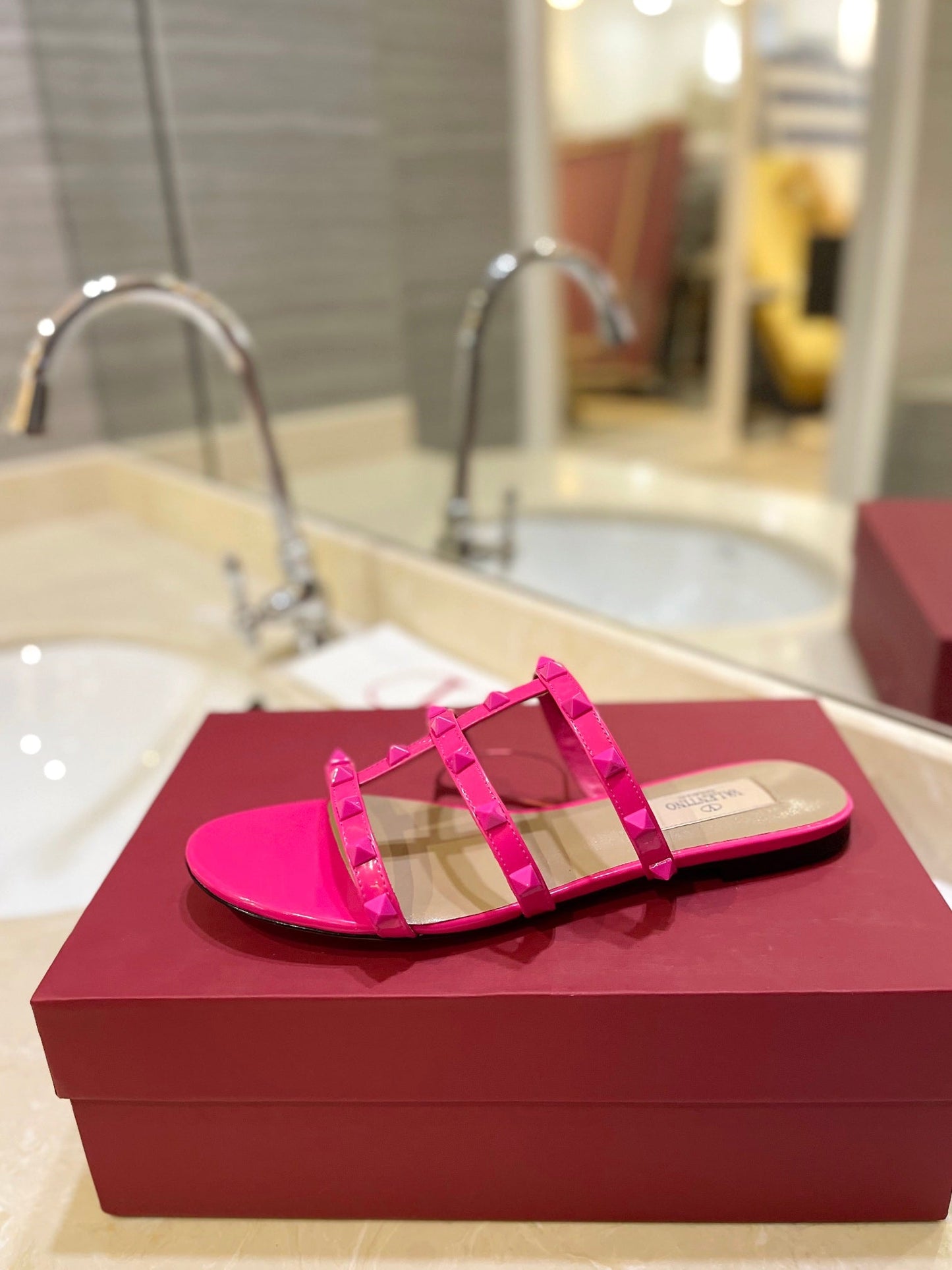 VALENTINO 26S ROCKSTUD CAGED SANDALS IN PINK CALFSKIN