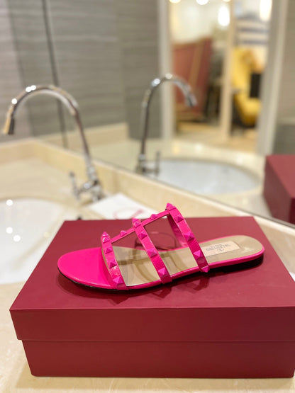 VALENTINO 26S ROCKSTUD CAGED SANDALS IN PINK CALFSKIN
