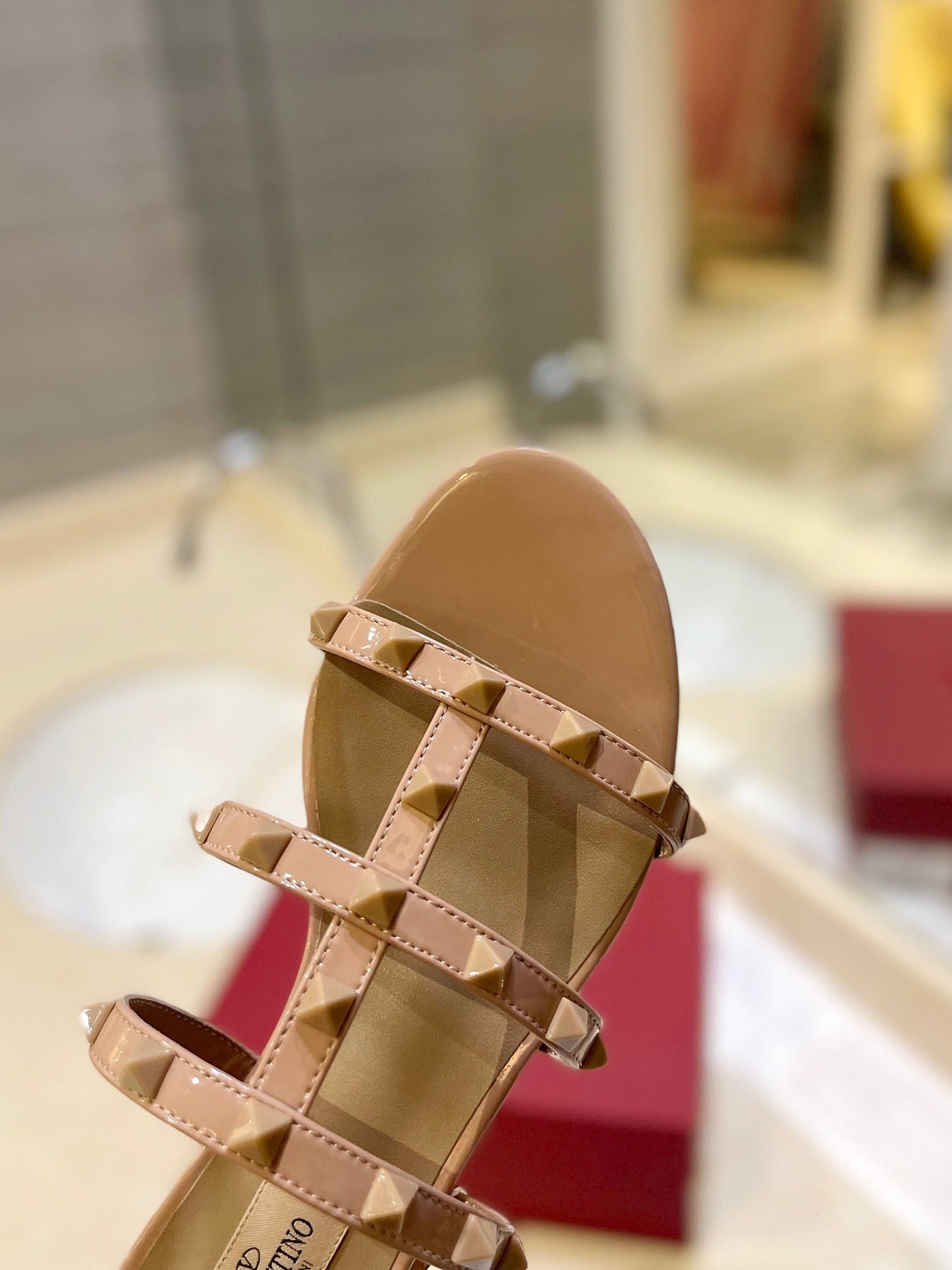 VALENTINO 26S ROCKSTUD CAGED SANDALS IN NUDE CALFSKIN