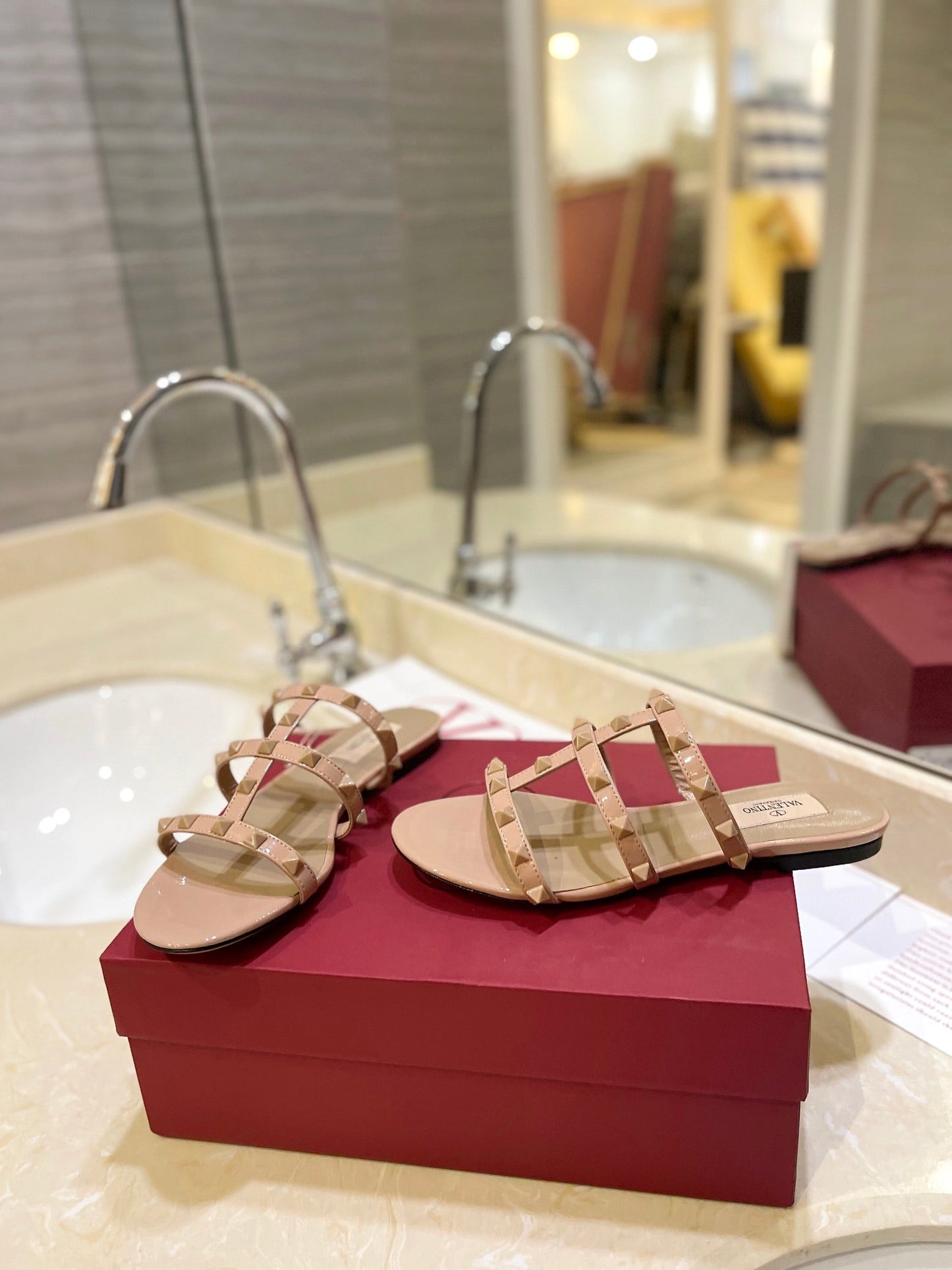 VALENTINO 26S ROCKSTUD CAGED SANDALS IN NUDE CALFSKIN