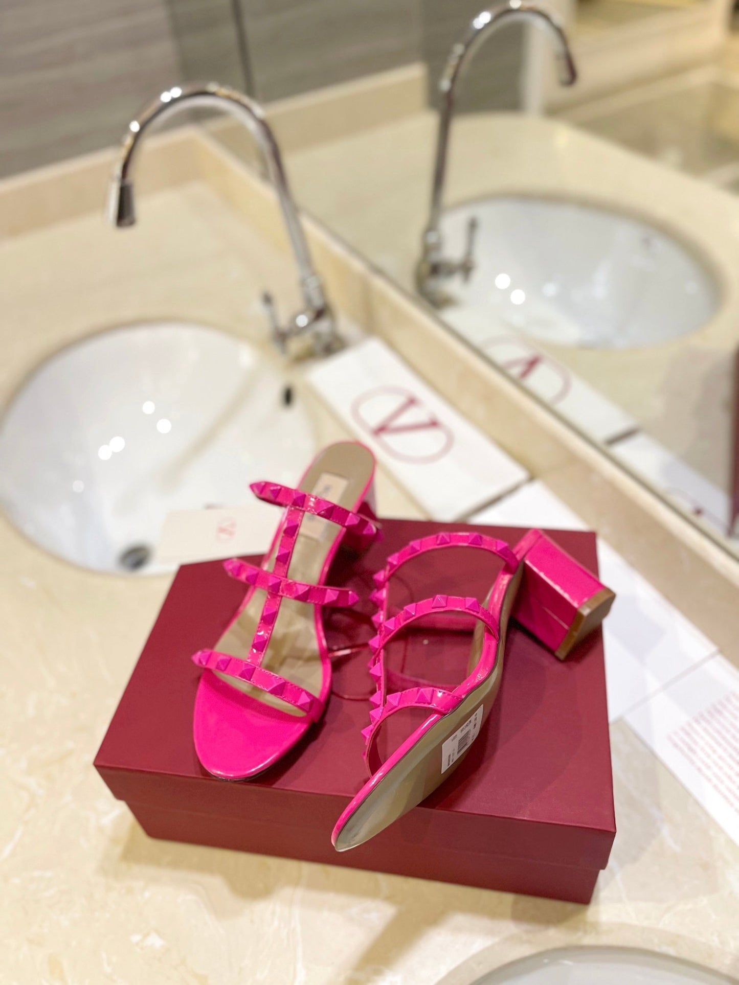 VALENTINO 26S ROCKSTUD CAGED HEELED SANDALS 60 MM IN PINK CALFSKIN