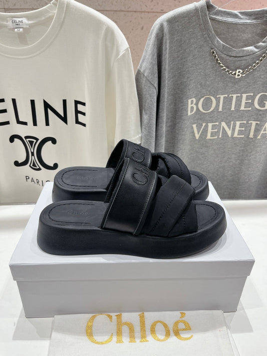 MILA PLATFORM 5 CM IN BLACK NYLON WITH EMBROIDERED LOGO