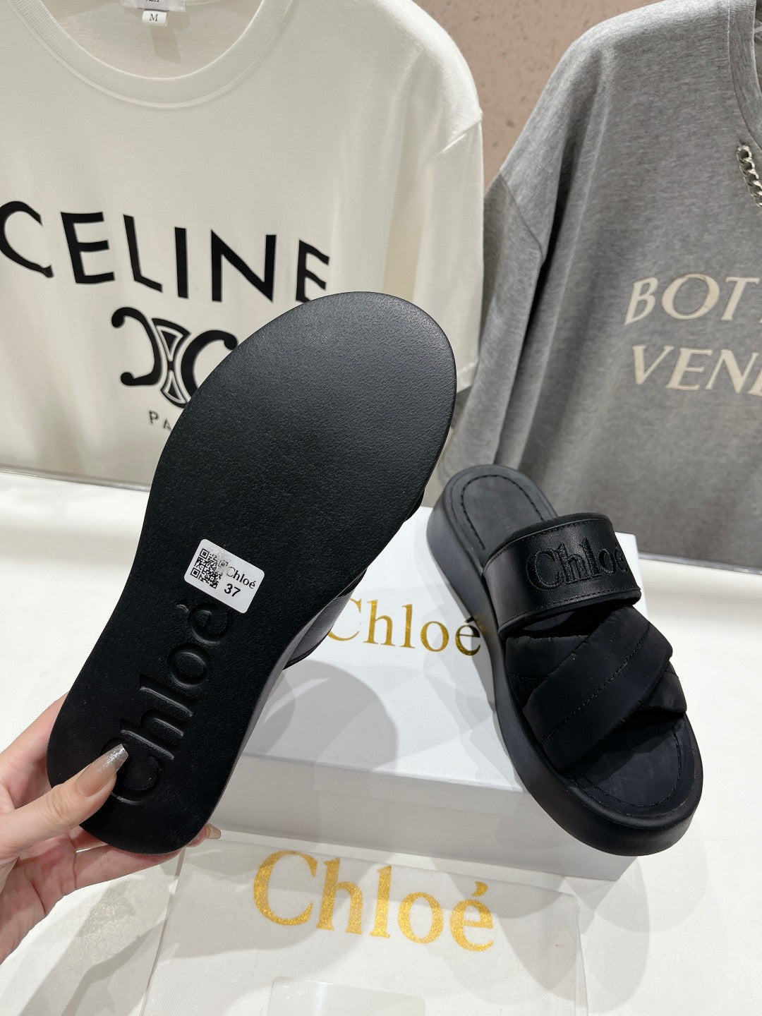 CHLOÉ MILA PLATFORM 5 CM IN BLACK NYLON WITH EMBROIDERED LOGO