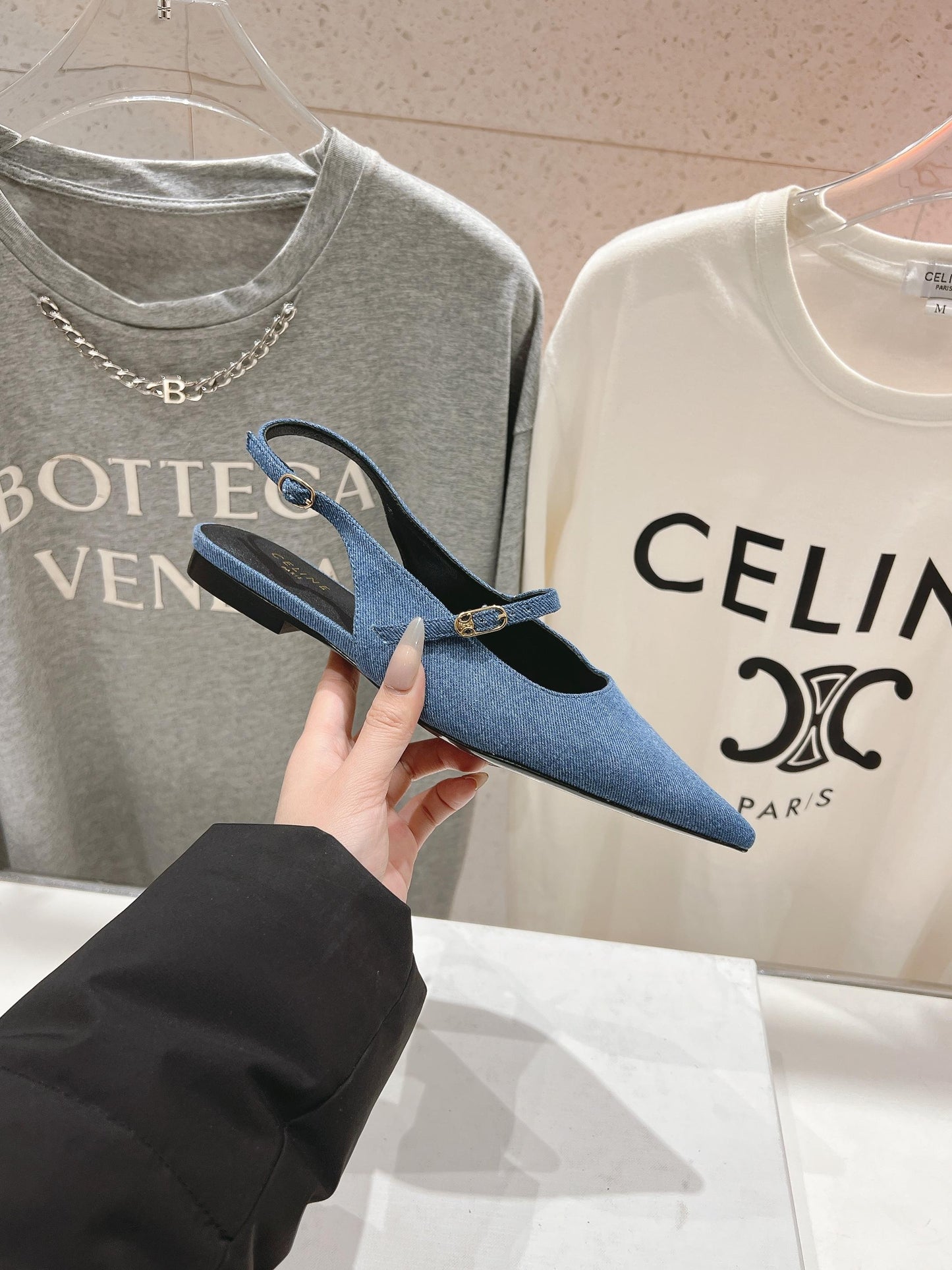 JUDY FLAT SLINGBACK IN BLUE DENIM