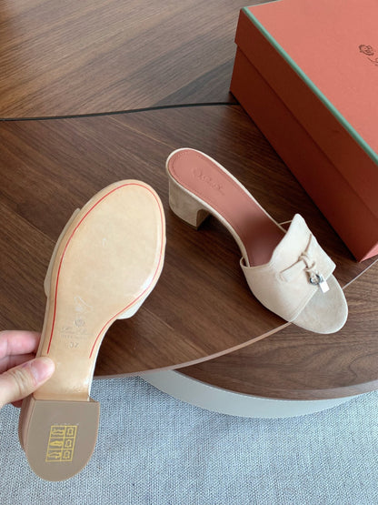 LP 26S SUMMER MULE HEELS 60MM IN CREAM WHITE SUEDE SILVER HARDWARE