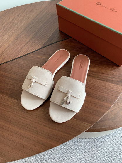 LP 26S SUMMER CHARMS SLIDES IN CREAM WHITE SUEDE SILVER HARDWARE