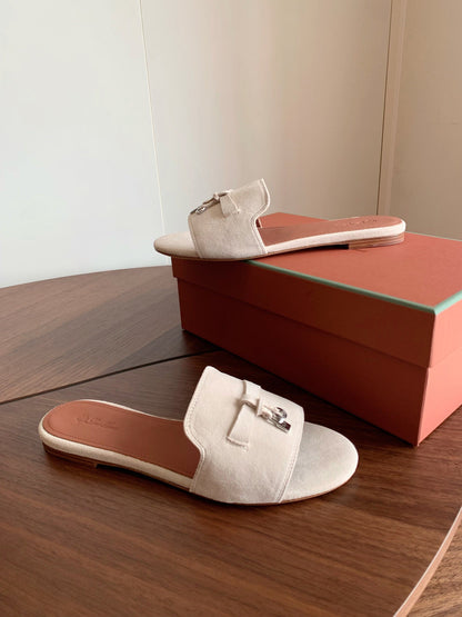 LP 26S SUMMER CHARMS SLIDES IN CREAM WHITE SUEDE SILVER HARDWARE