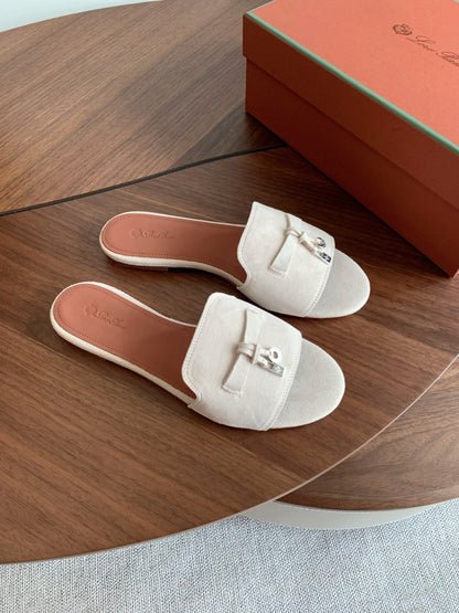LP 26S SUMMER CHARMS SLIDES IN CREAM WHITE SUEDE SILVER HARDWARE