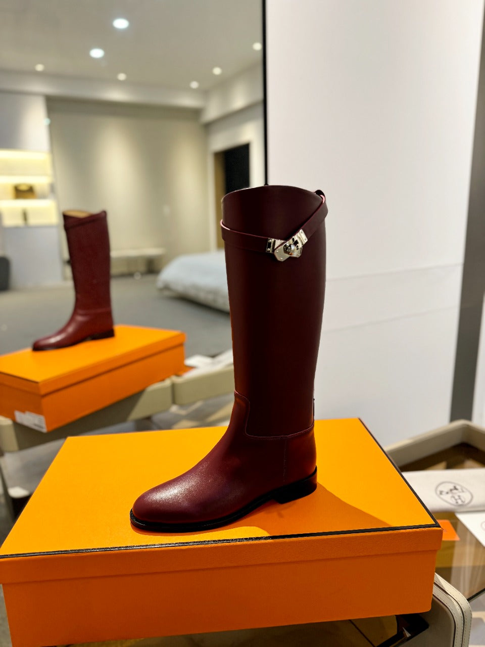 STIVALI JUMPING IN WINE RED CALFSKIN